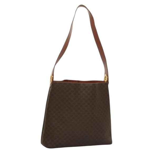 CELINE Macadam Canvas Shoulder Bag PVC Leather Brown Gold